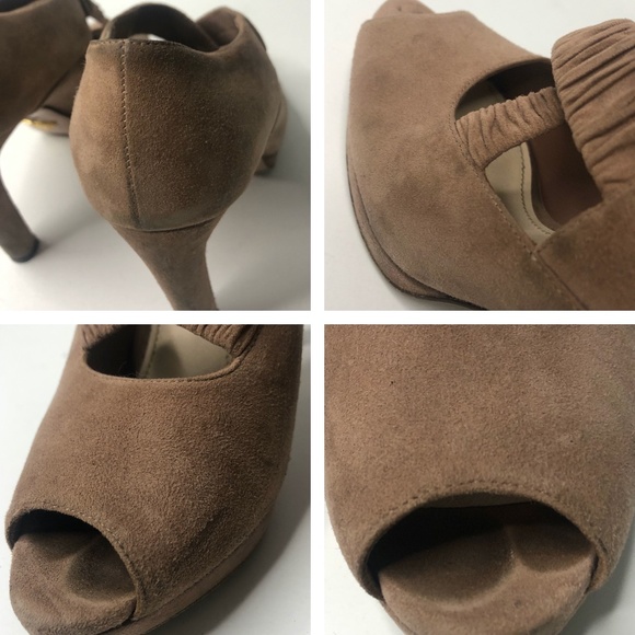 Prada Dark Tan Suede Elastic Ruched Strappy Heels - Picture 8 of 16